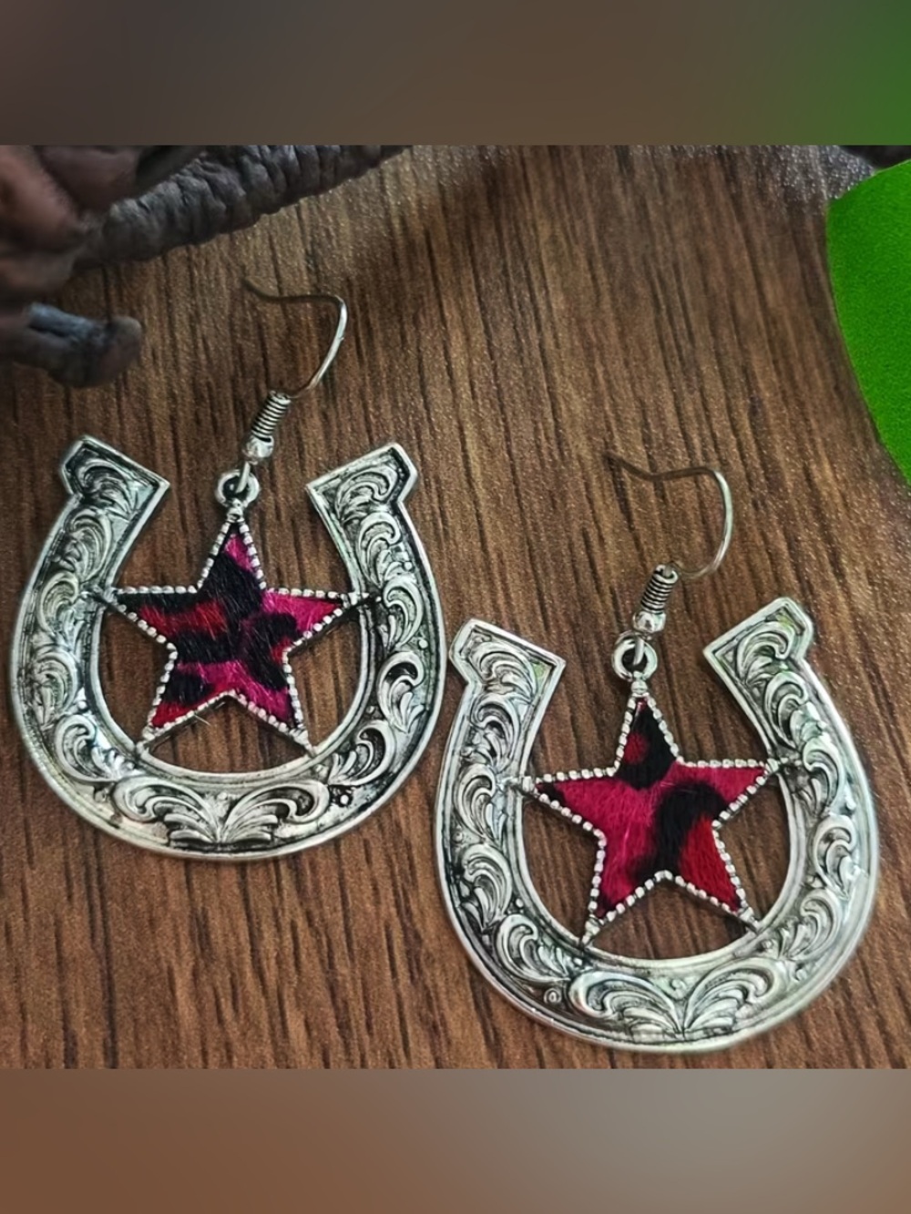 Western Horseshoe & Pink Star Hook Earrings